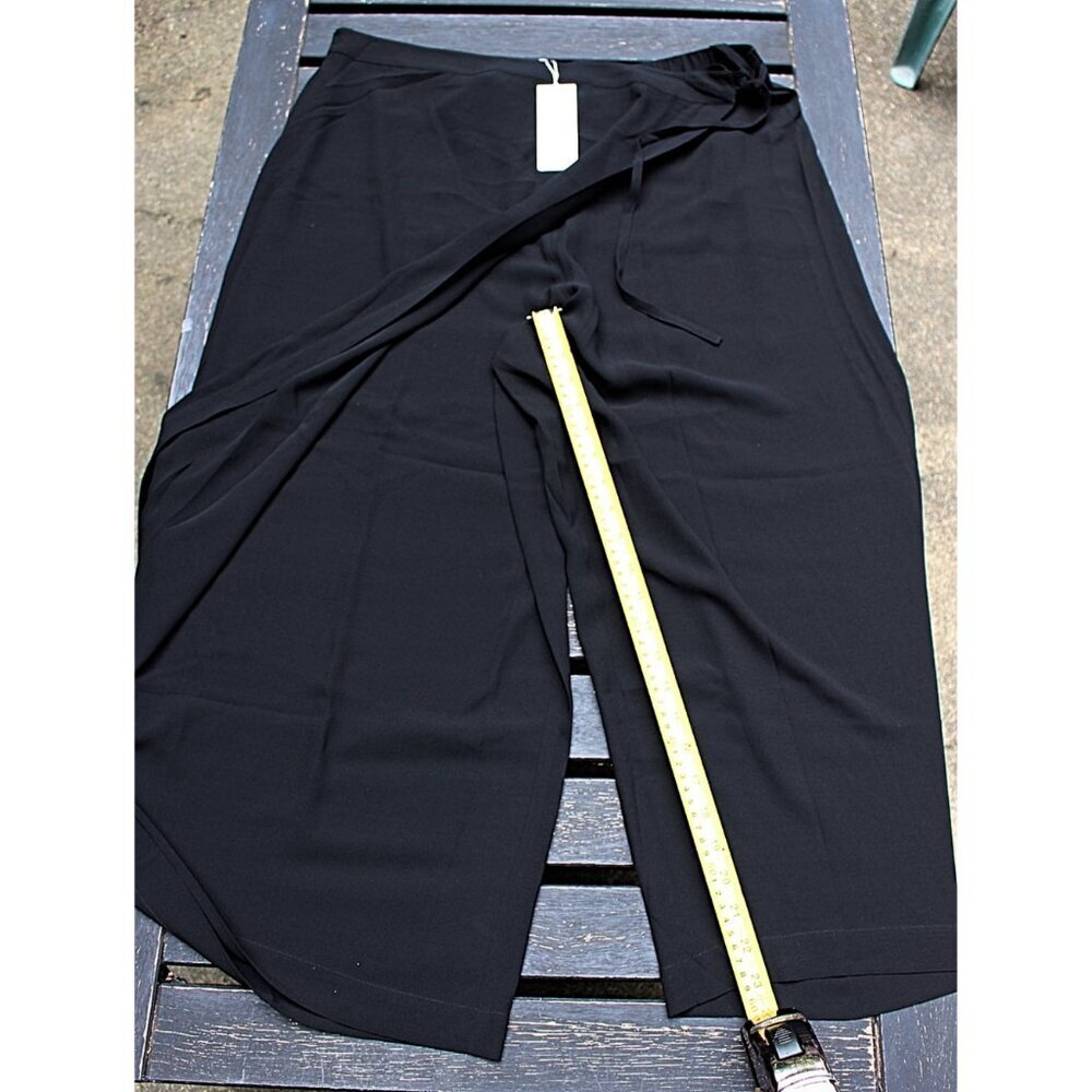 New w/Tags- Eileen Fisher Silk Georgette Crepe Wide Leg Sarong Pants, Black, XL - Picture 8 of 12
